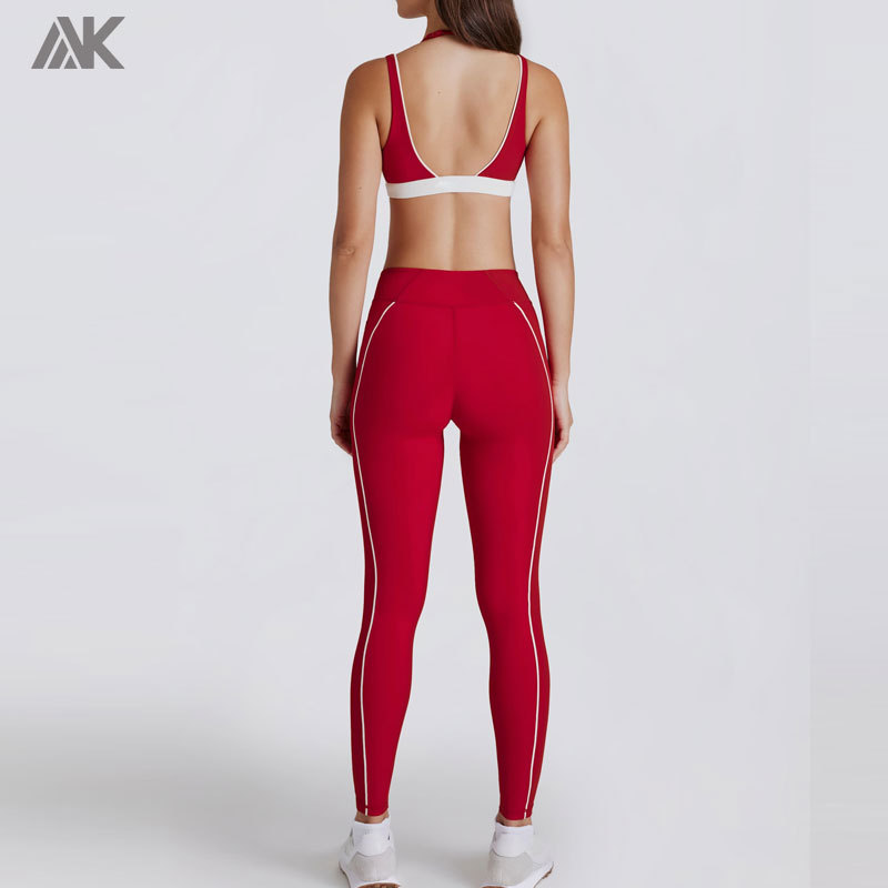 Custom Active Contrast Leggings And Layered Sports Bra Set New Women's Fitness Set-Aktik