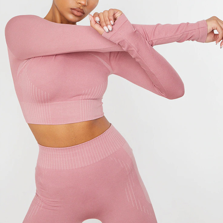 Custom Crew Neck Long Sleeve Crop Top Seamless Activewear for Women-Aktik